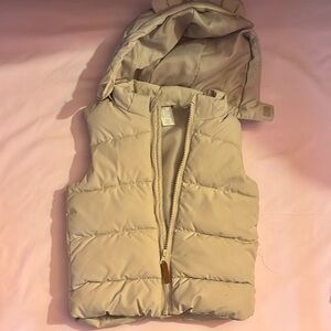 Cream Puffer Vest with Hood